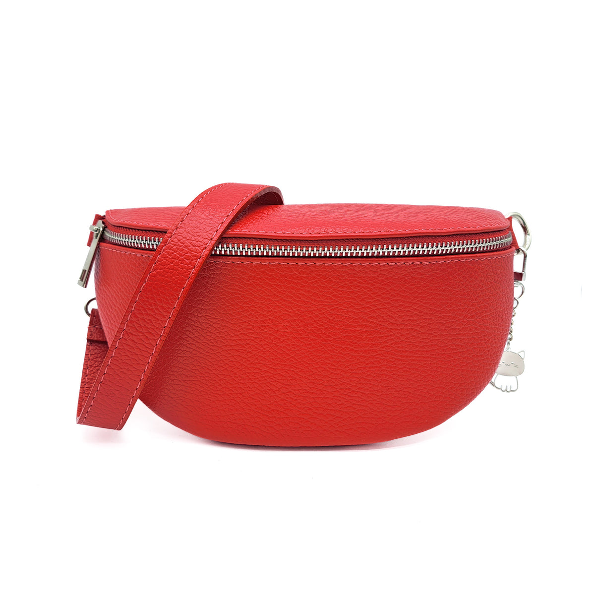 Italian Real Leather Bum Bag Style Crossbody Bag - RED image
