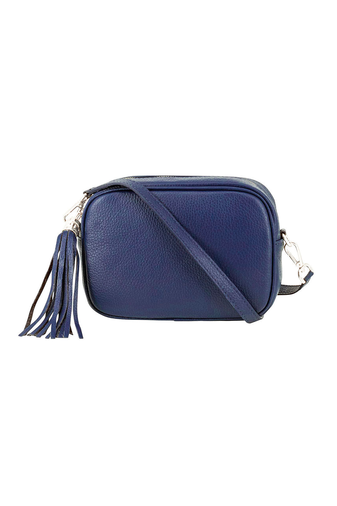 Tassel Charm Genuine Italian Leather Camera Handbag Crossbody Bag - Navy image
