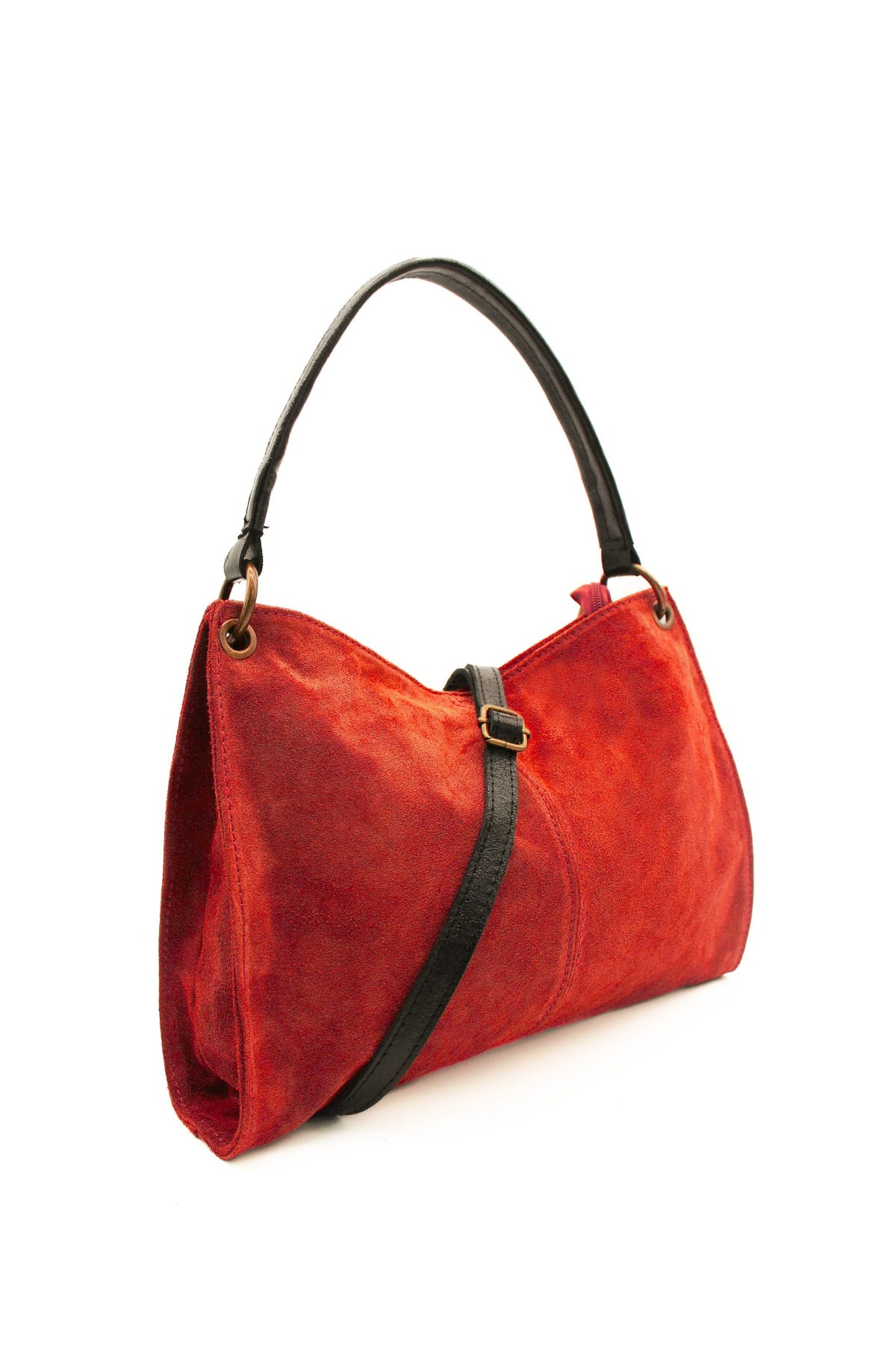 Genuine Italian Suede Leather Stylish Small Shoulder Bag With Detachable Strap - ORANGE image