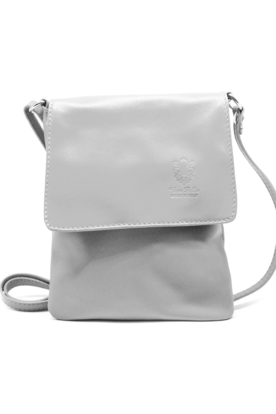 Stylish Flap Small Genuine Italian Leather Crossbody Bag - Light Grey image
