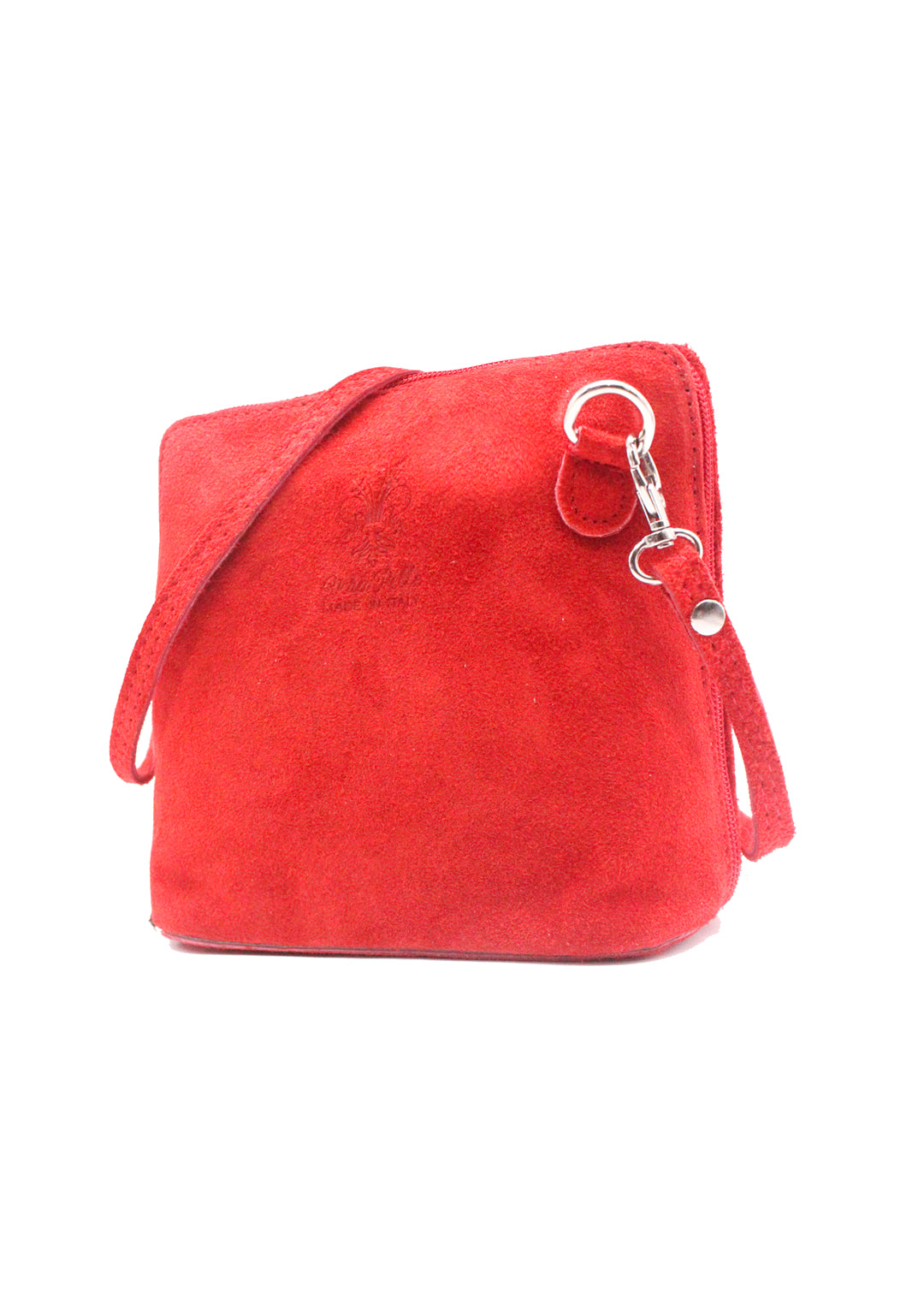 Small Genuine Italian Suede Leather Zip Around Crossbody Bag - Red image