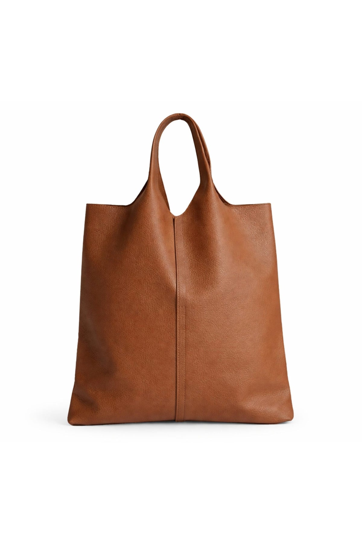 Italian Genuine Leather Minimalist Tote Shoulder Bag - Brown image