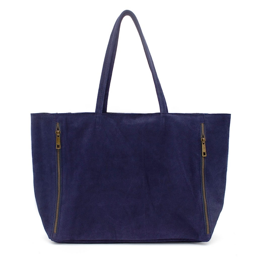 Italian Real Suede Large Handle Slouch Tote Shoulder Bag - NAVY image