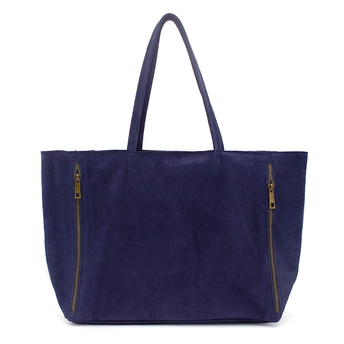 Italian Real Suede Large Handle Slouch Tote Shoulder Bag - NAVY image