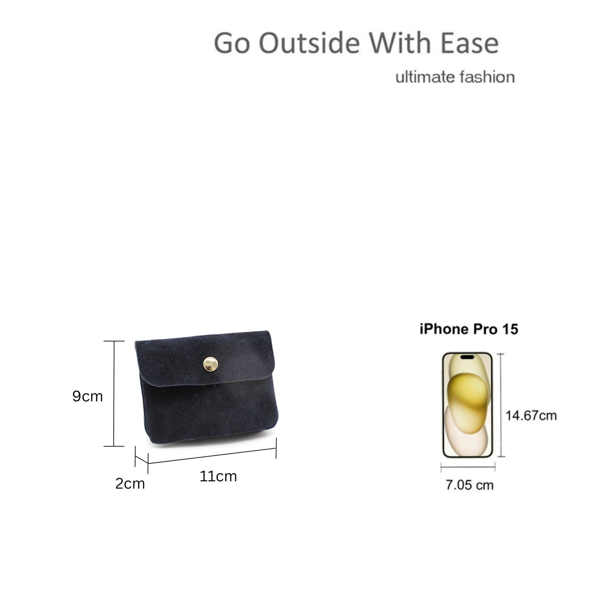 Compact Snap Button Slim Fit Italian Genuine Suede Purse image 1