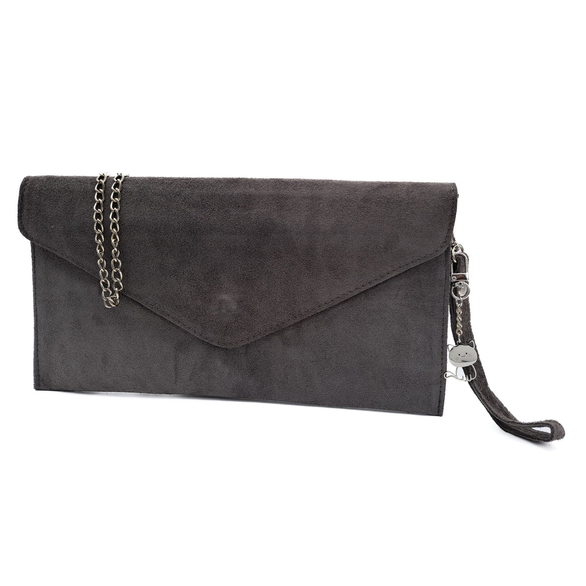 Genuine Italian Suede Envelope Style Cluth Bag Purse Flat Messenger Handbag - DARK GREY image