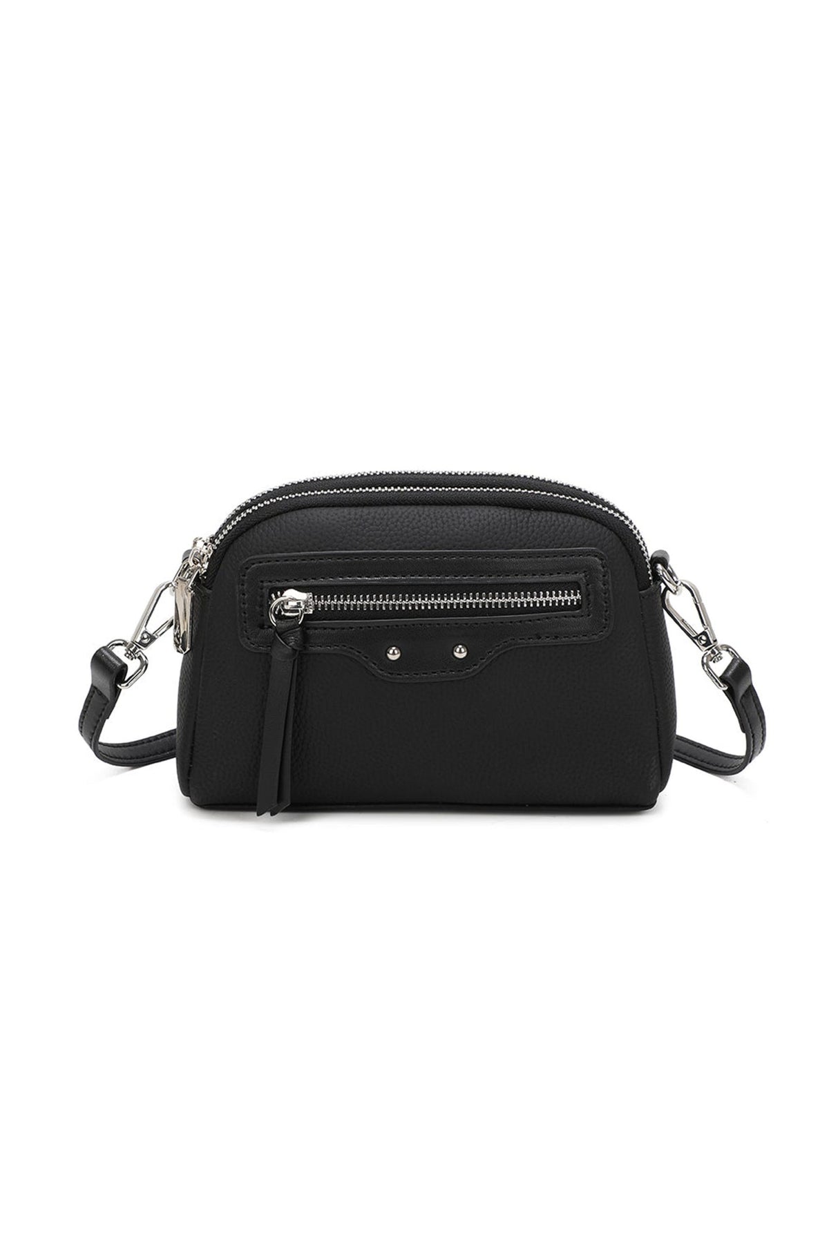 Genuine Leather Small Travel Crossbody Shoulder Bag - BLACK image