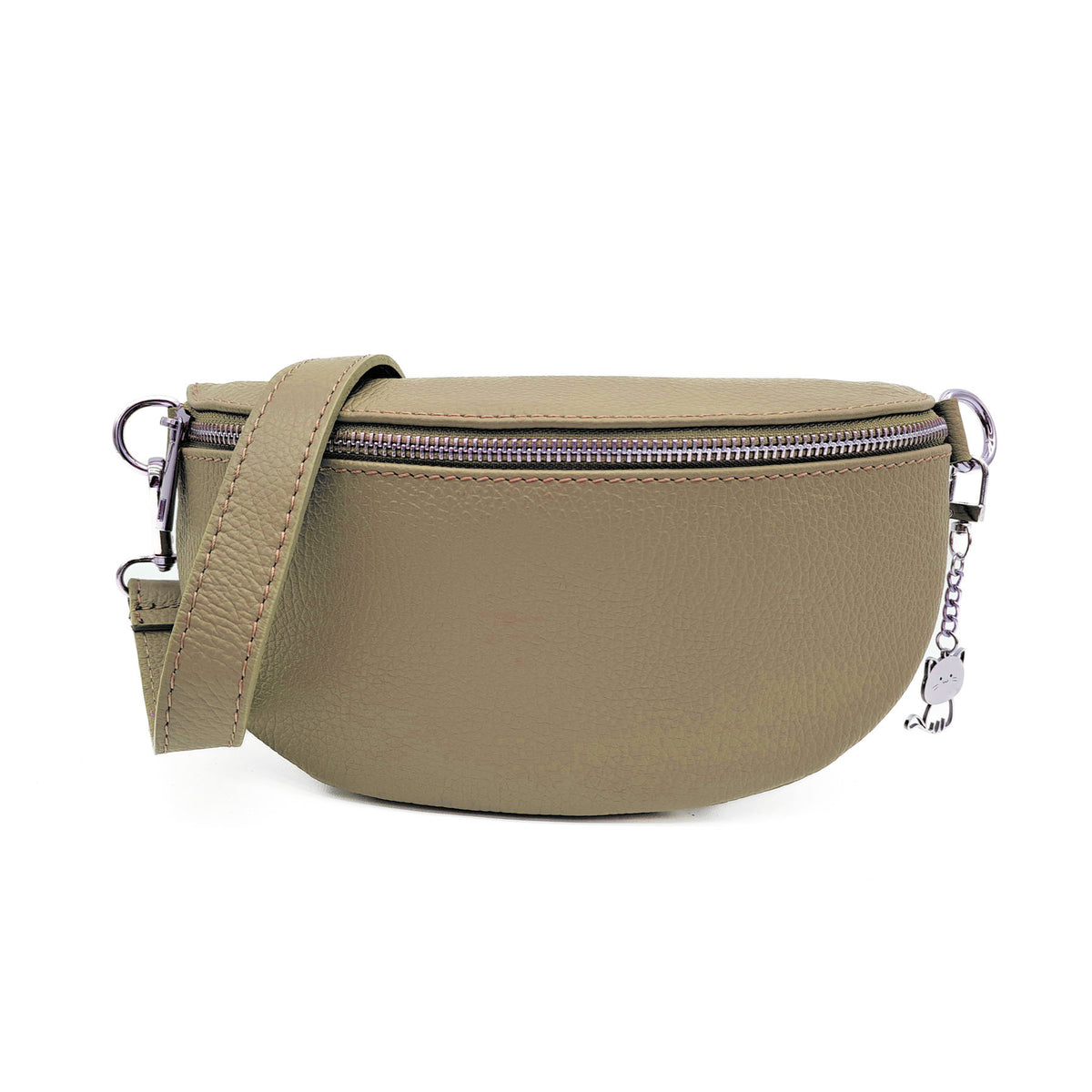 Italian Real Leather Bum Bag Style Crossbody Bag - KHAKI image