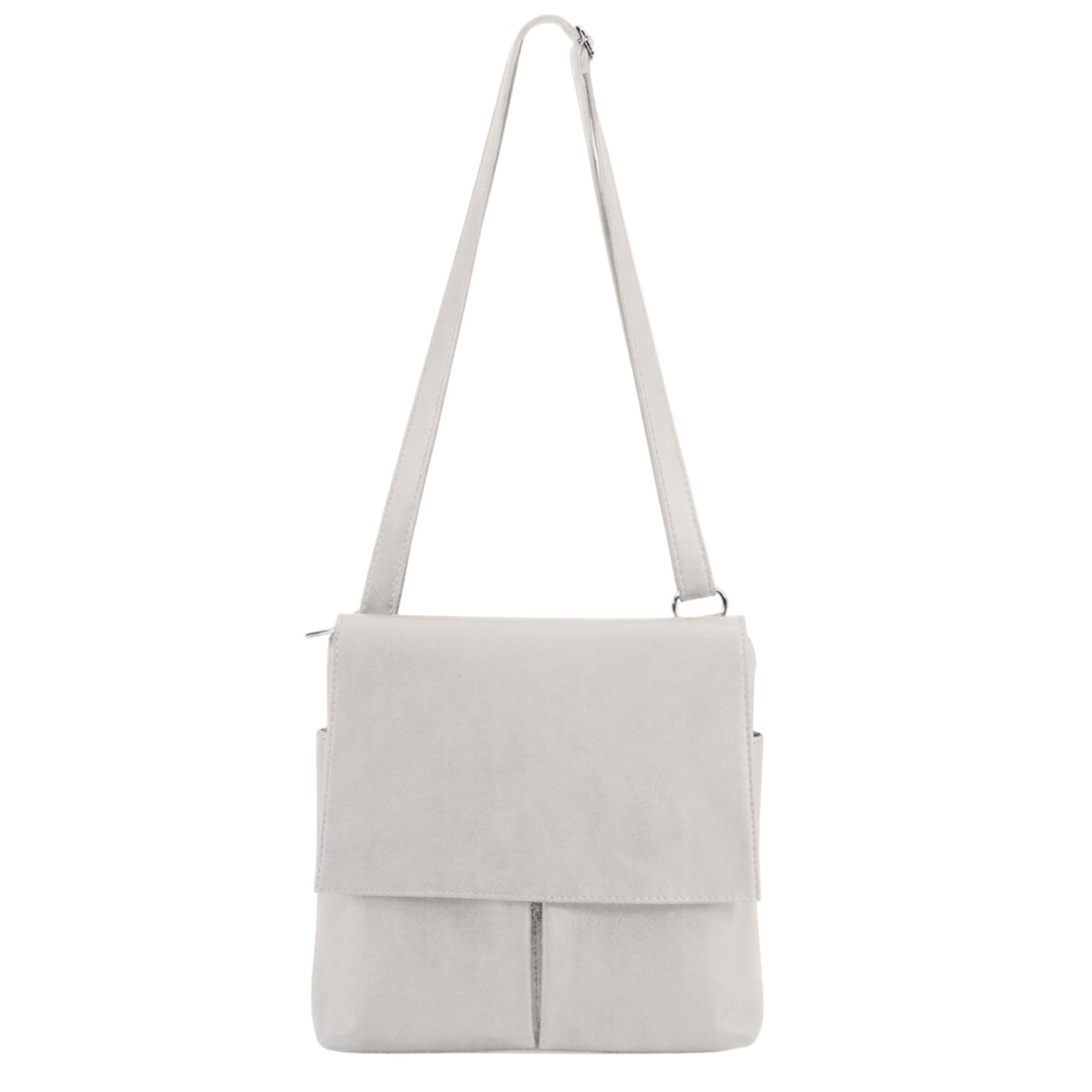 Genuine Leather Multi-Pocket Messenger Crossbody Bag - LIGHT GREY image