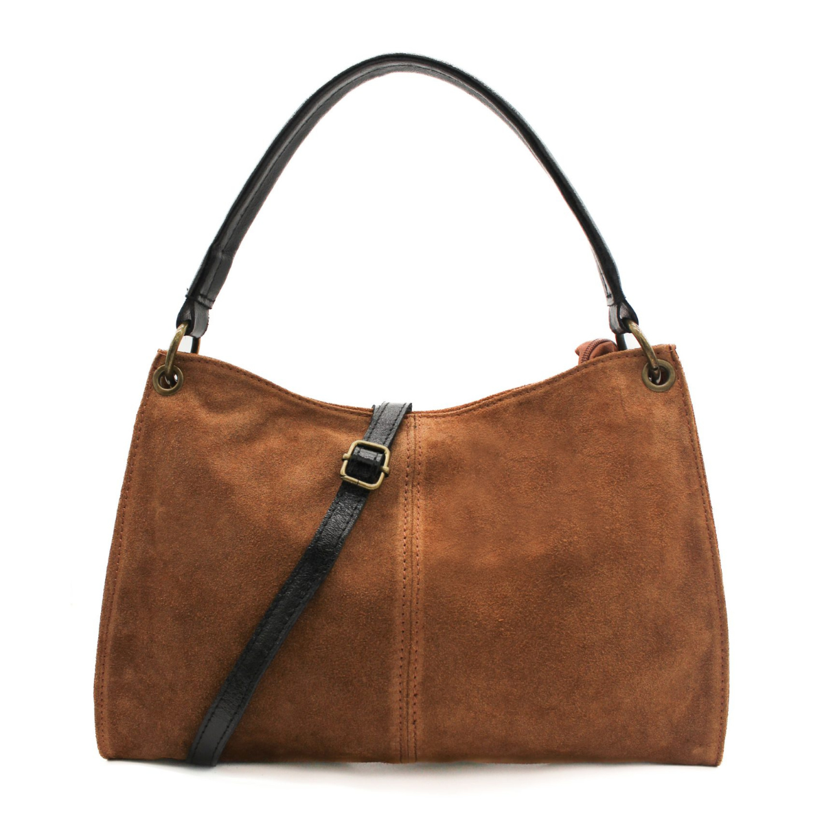 Genuine Italian Suede Leather Stylish Small Shoulder Bag With Detachable Strap - BROWN image