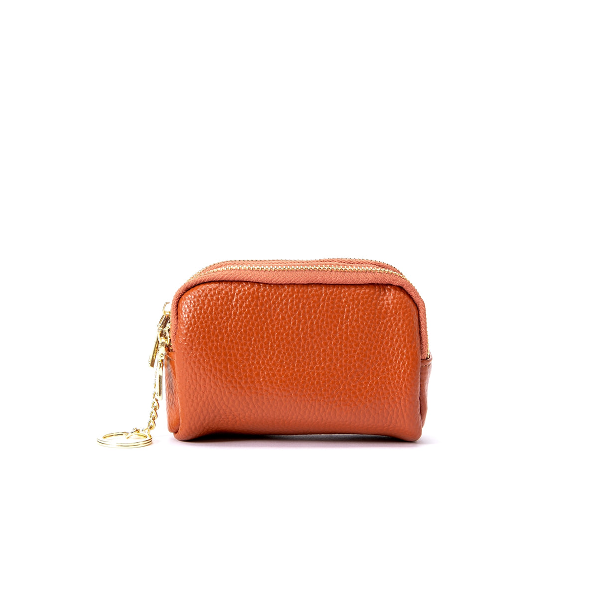 Genuine Leather Gold Tone Zippered Compact Pouch Purse - BROWN image