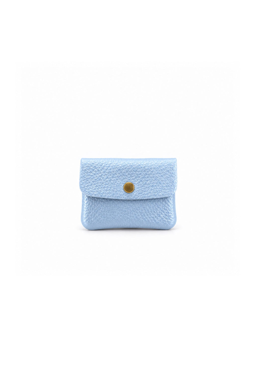Genuine Italian Leather Compact Coin Purse with Snap Closure - Light Blue image