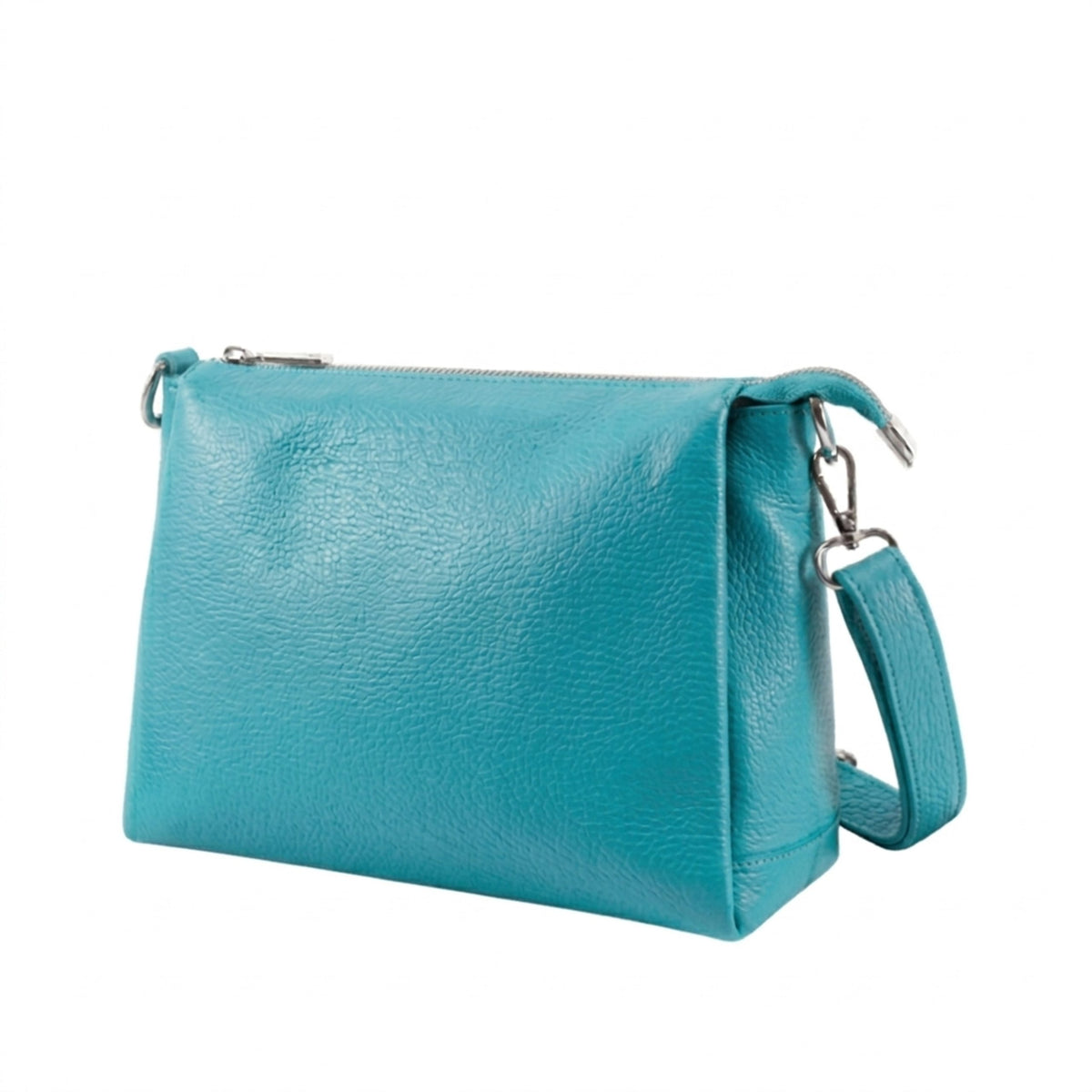 Genuine Leather Multi-Compartment Small Shoulder Handbag - TURQUOISE image
