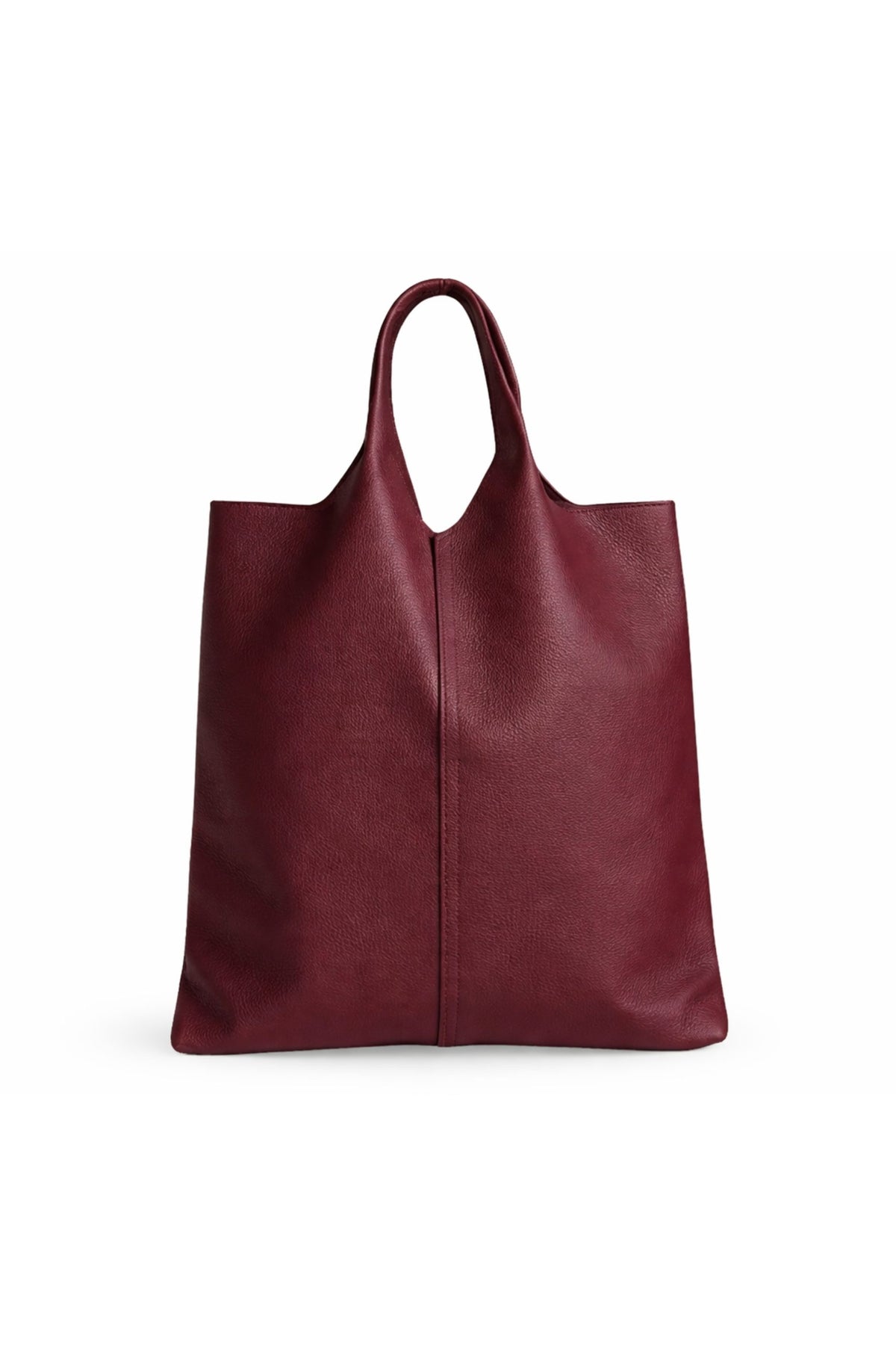 Italian Genuine Leather Minimalist Tote Shoulder Bag - Wine image