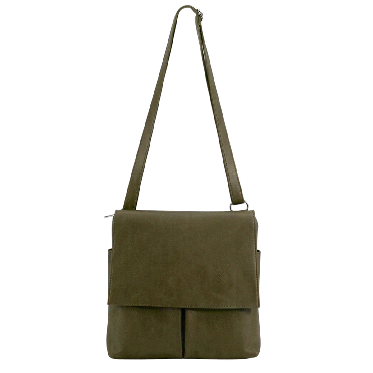 Genuine Leather Multi-Pocket Messenger Crossbody Bag - DARK GREEN image