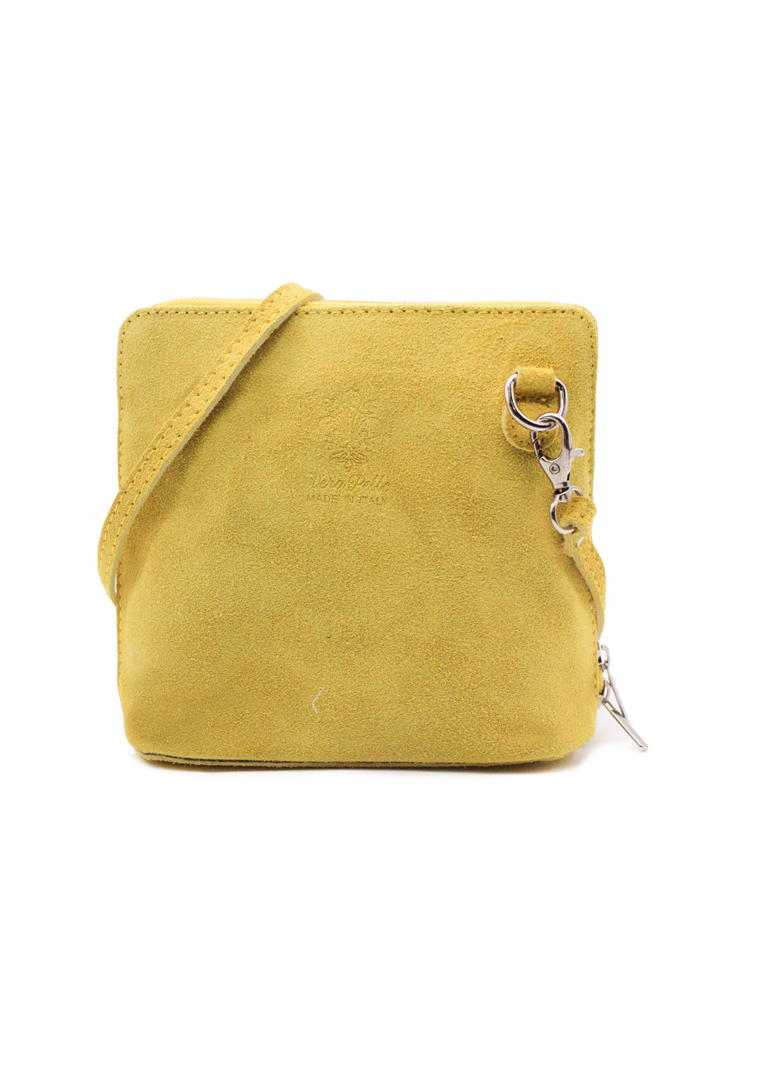 Small Genuine Italian Suede Leather Zip Around Crossbody Bag - Yellow image