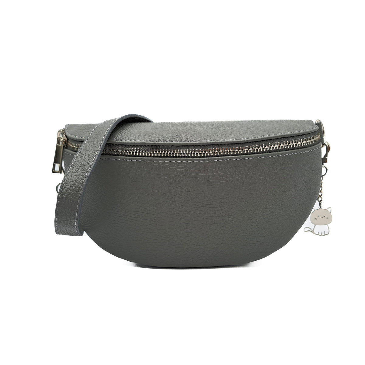 Italian Real Leather Bum Bag Style Crossbody Bag - DARK GREY image