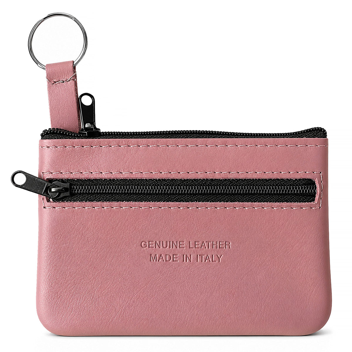 Genuine Leather Coin Purse Mini Key Ring Pouch Organizer - OLD PINK image