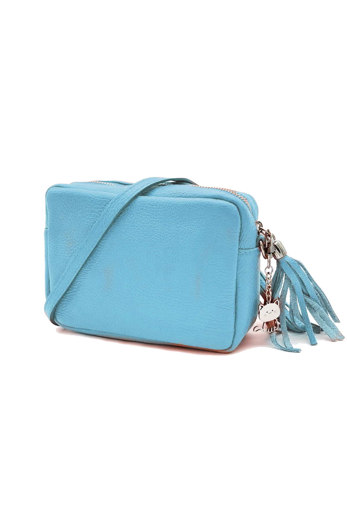 Mini Tassel Italian Genuine Leather Purse Crossbody Bag With Tassel - Turquoise image