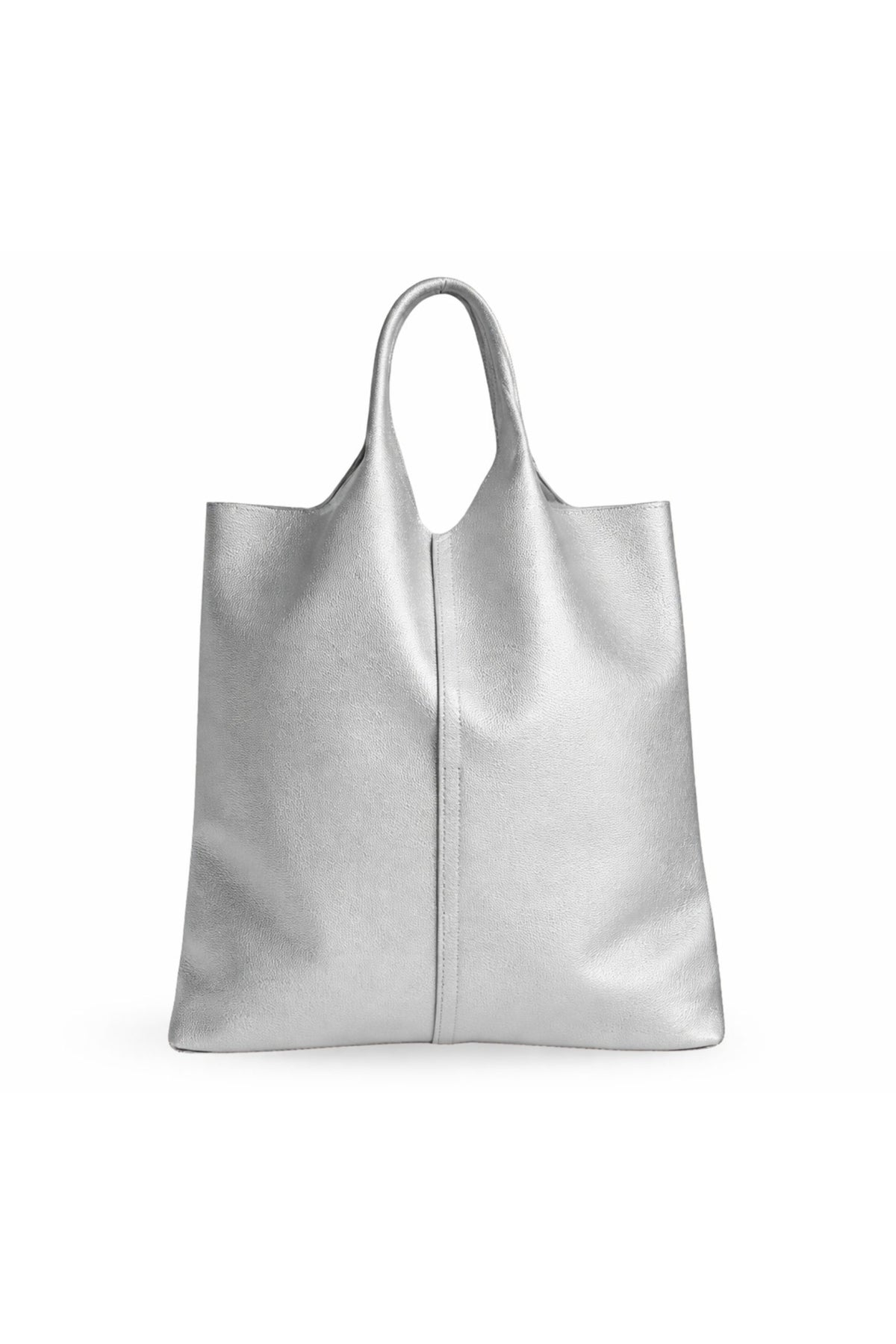 Italian Genuine Leather Minimalist Tote Shoulder Bag - Silver image