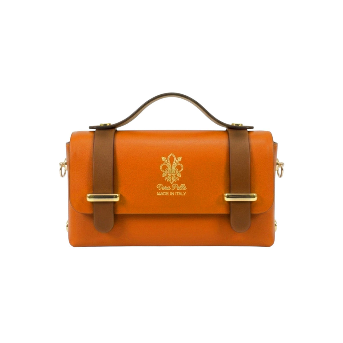 Genuine Italian Leather Structured Crossbody Mini Bag - ORANGE image