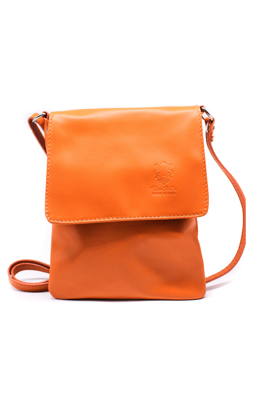 Stylish Flap Small Genuine Italian Leather Crossbody Bag - Orange image
