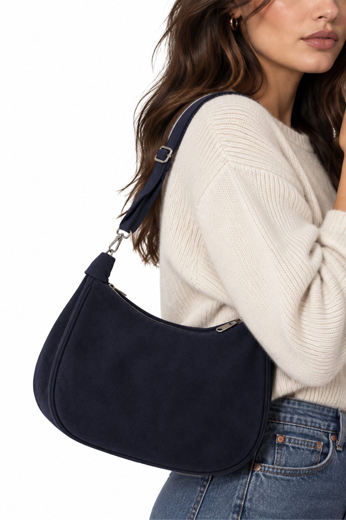 Genuine Italian Suede Hobo Shoulder Bag with Adjustable Stra image 2