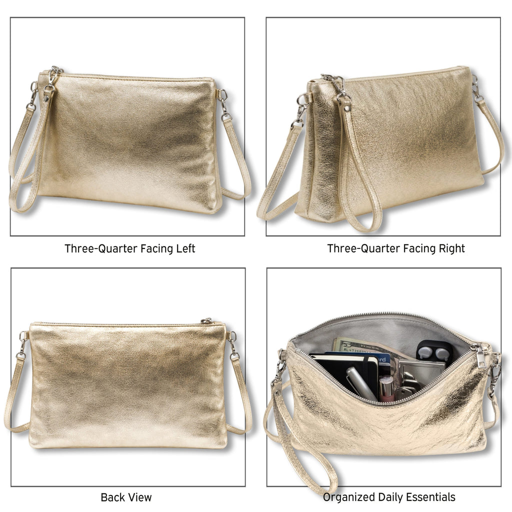 Genuine Metallic Leather Clutch Bag Small Shoulder Purse image 3