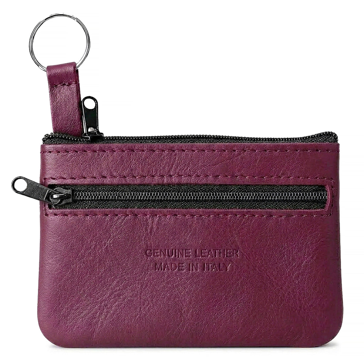 Genuine Leather Coin Purse Mini Key Ring Pouch Organizer - DARK RED image