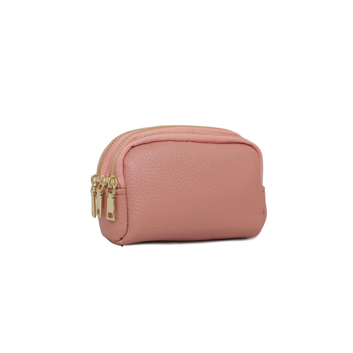 Genuine Leather Gold Tone Zippered Compact Pouch Purse - PINK image