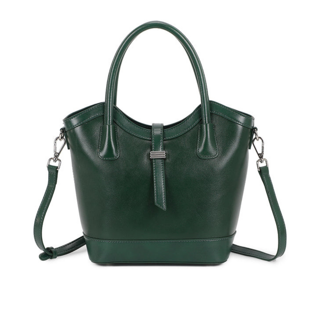 Versatile  Structured Design Genuine Leather Handbag - EMERALD image