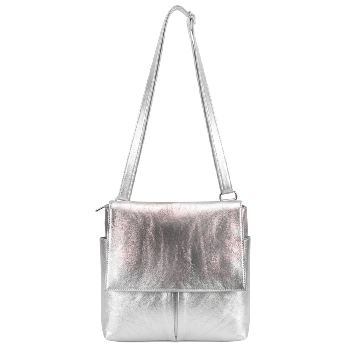 Genuine Leather Multi-Pocket Messenger Crossbody Bag - SILVER image