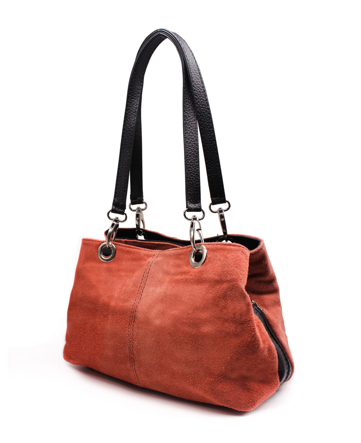 Real Italian Suede Vivid Colours Small 3 Compartments Tote Bag Stylish Shoulder Handbag - Pink image
