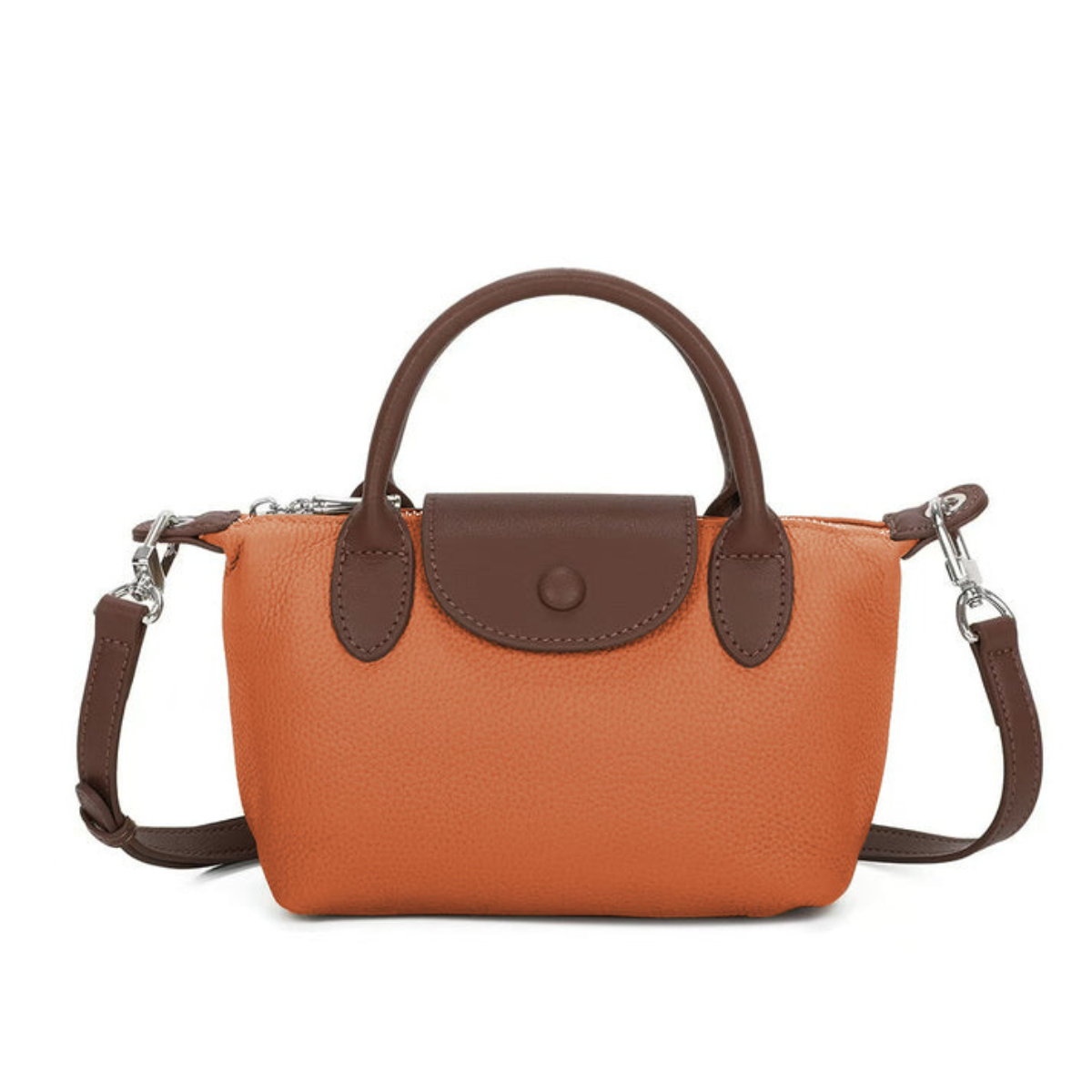 Top Handle Detachable Strap Genuine Leather Shoulder Bag - TAN image