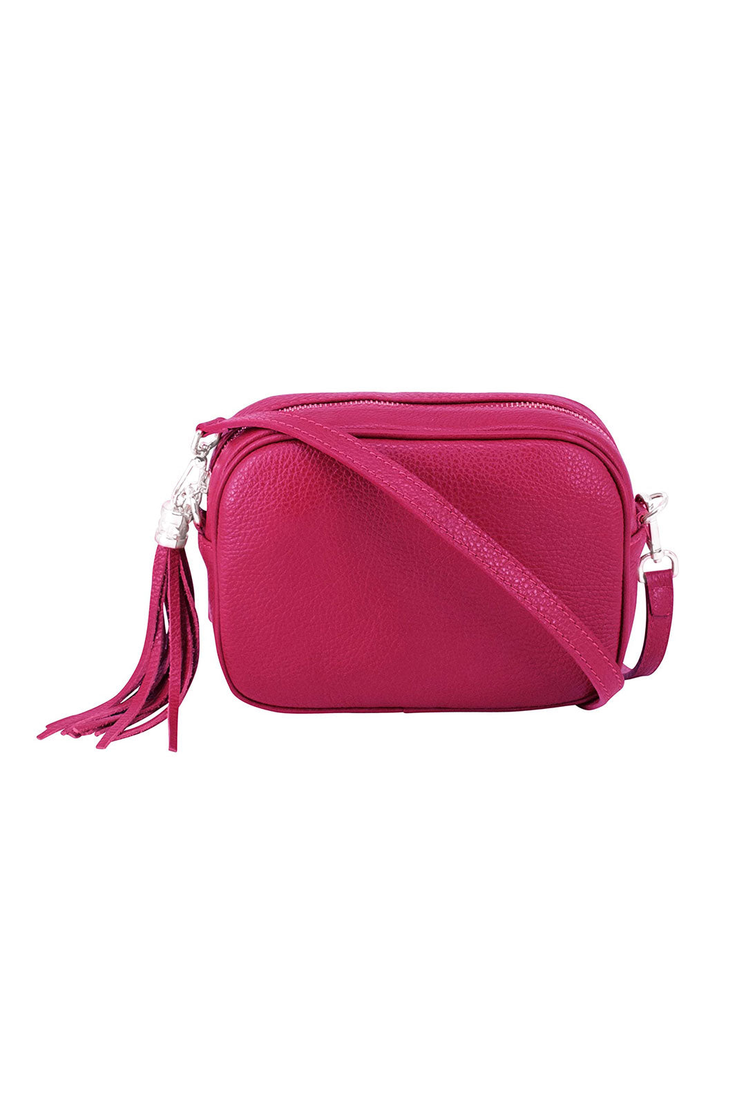 Tassel Charm Genuine Italian Leather Camera Handbag Crossbody Bag - Fuchsia image