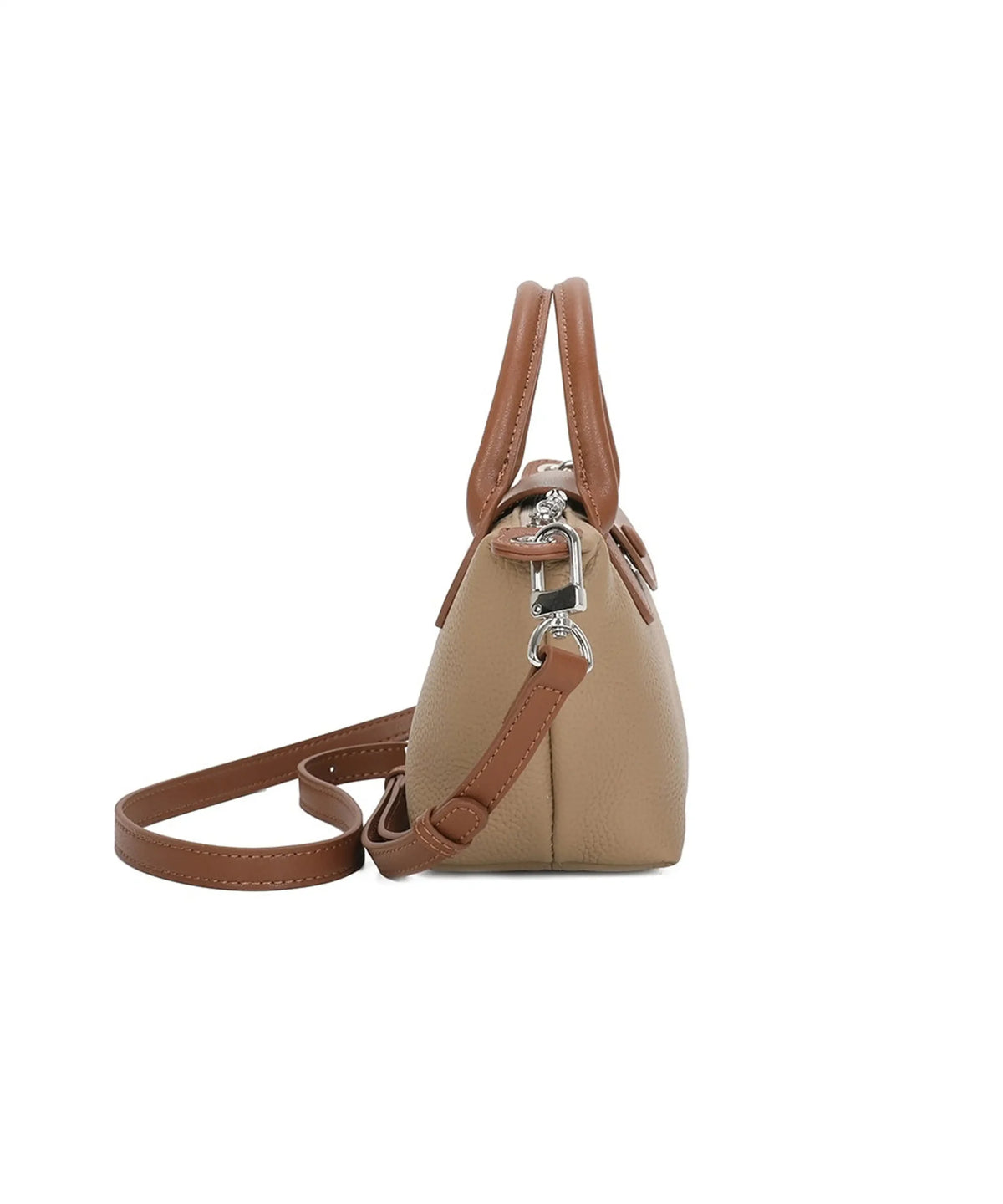 Dual-Tone Design Compact Genuine Leather Handbag image 2