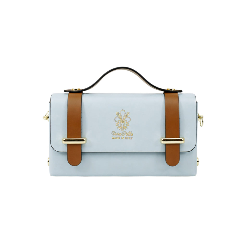 Genuine Italian Leather Structured Crossbody Mini Bag - LIGHT BLUE image