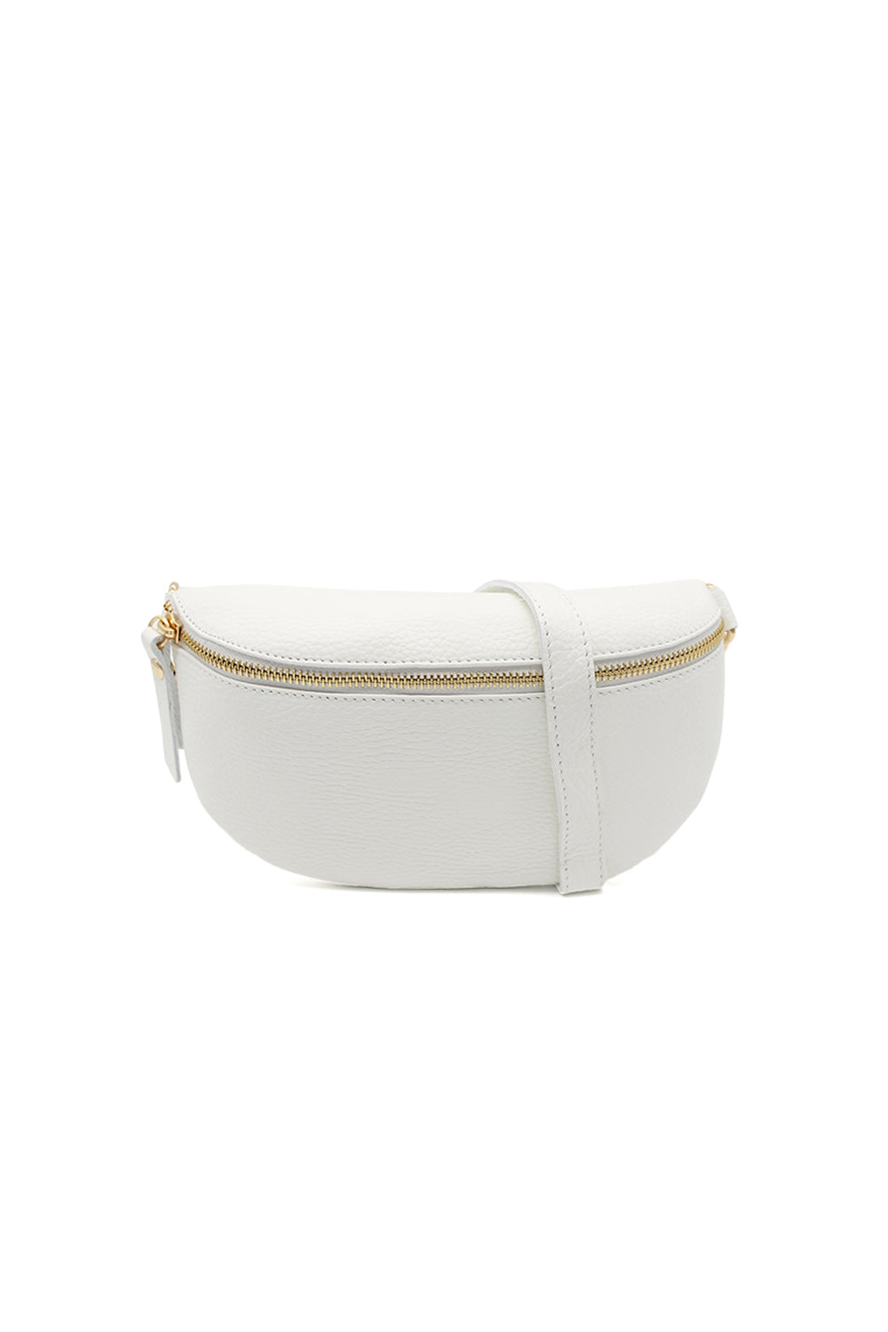 Minimalist Genuine Leather Sling Crossbody Bag with Zippered Closure - White image