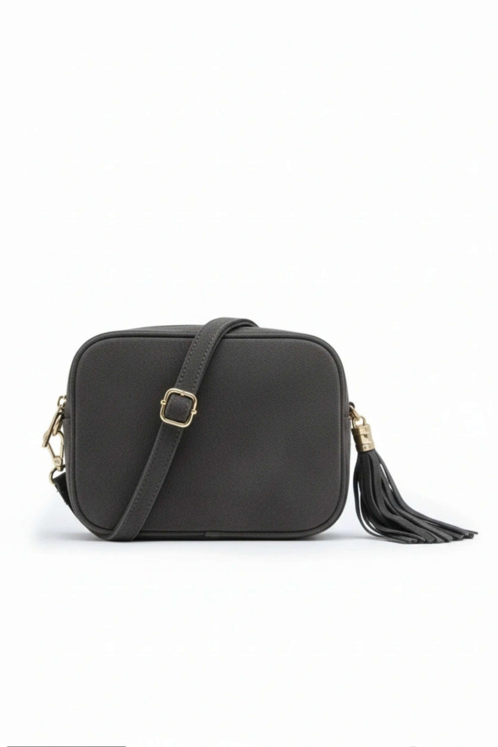 Genuine Italian Suede Leather Crossbody Bag with Tassel Zip - Dark Grey image