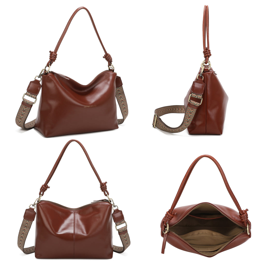 Genuine Leather Knotted Handle Crossbody Shoulder Bag image 2
