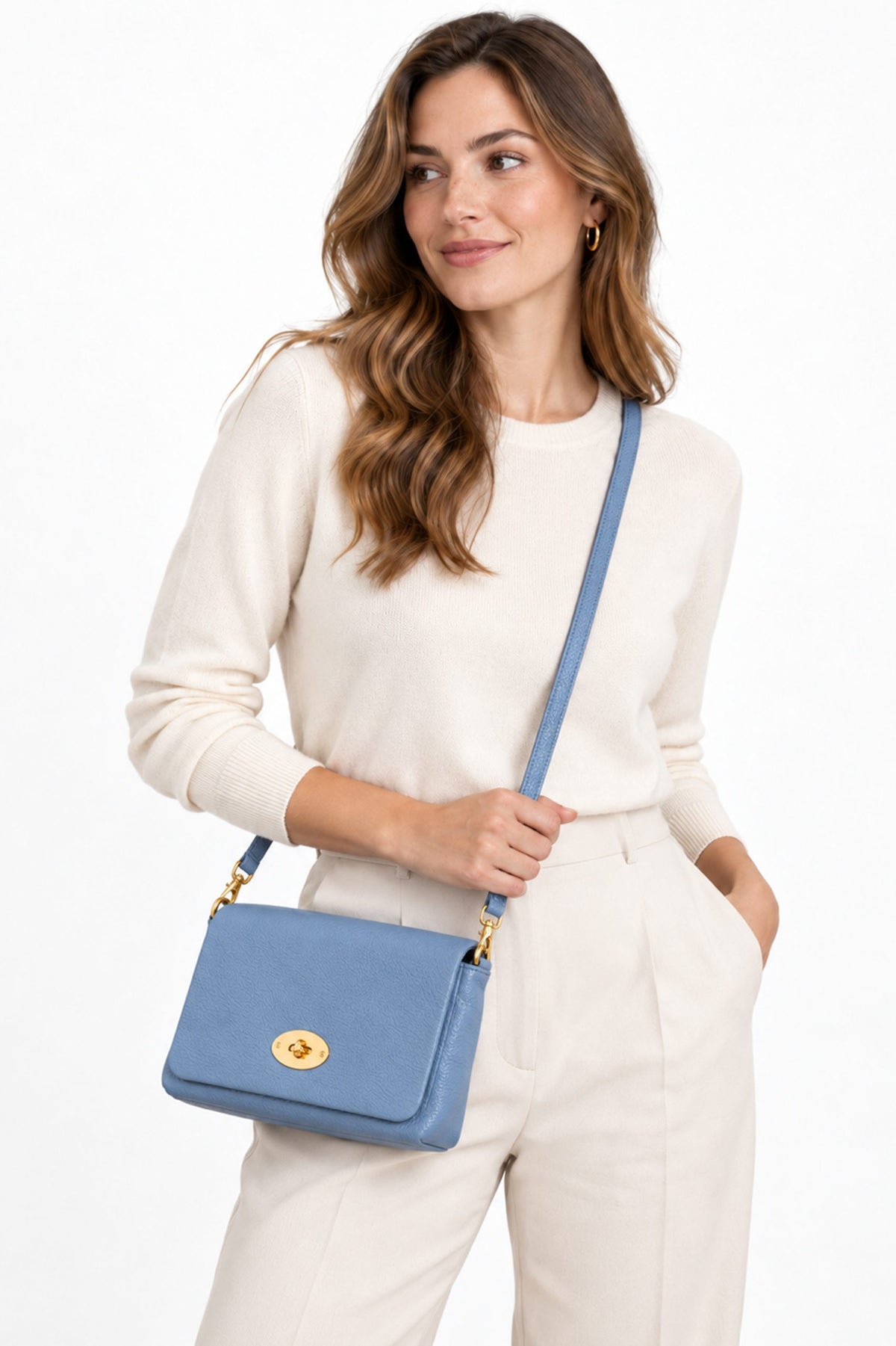 Genuine Italian Leather Flap Crossbody Bag with Turn Lock image 2