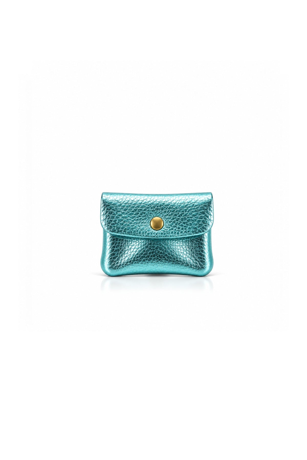 Genuine Italian Leather Compact Coin Purse with Snap Closure - Light Blue Metallic image