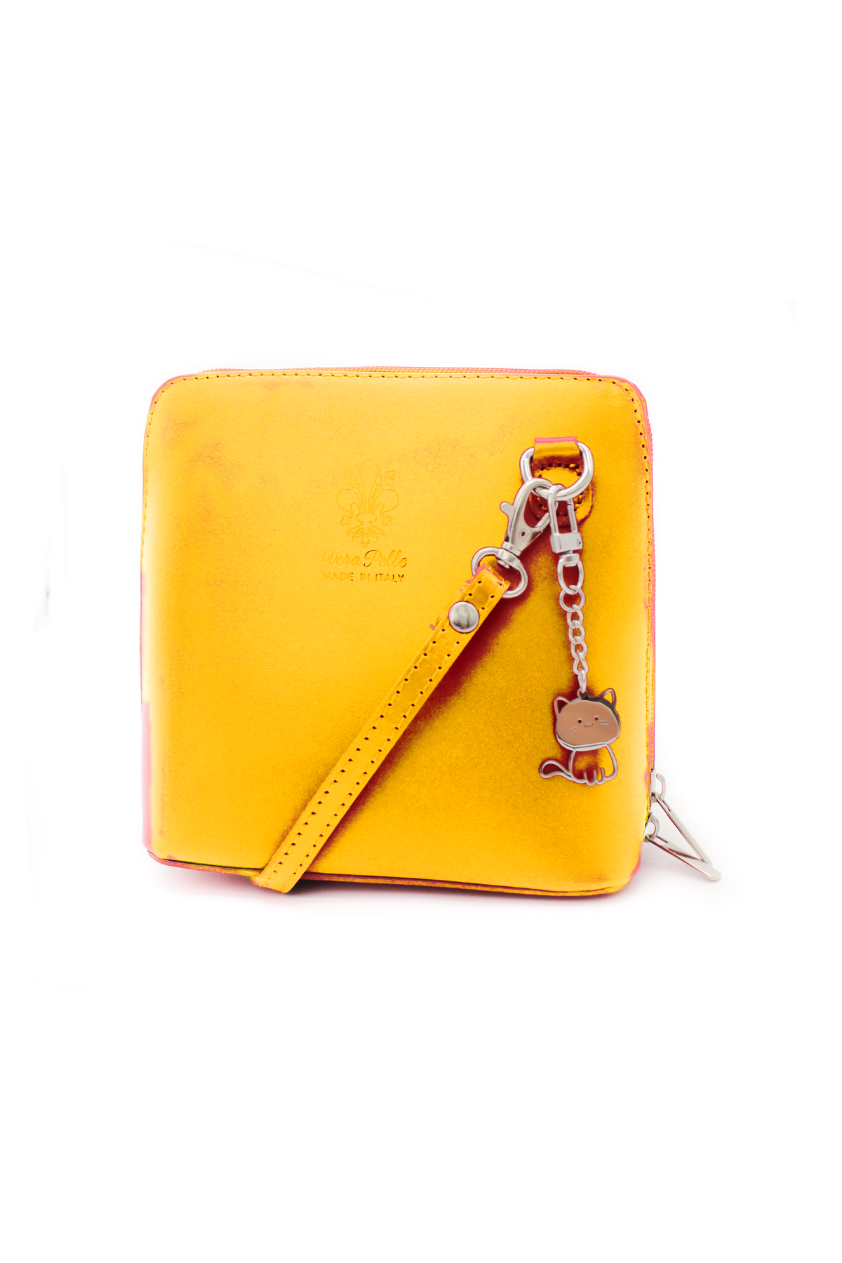 Small Italian Leather Handbag Crossbody Bag With Kitise Kitty Charm - Yellow image