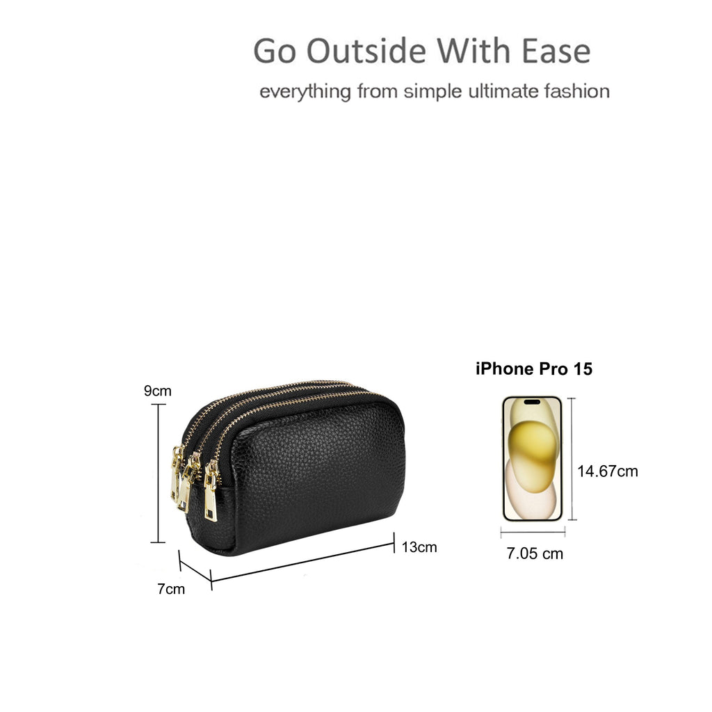 Genuine Leather Gold Tone Zippered Compact Pouch Purse image 1