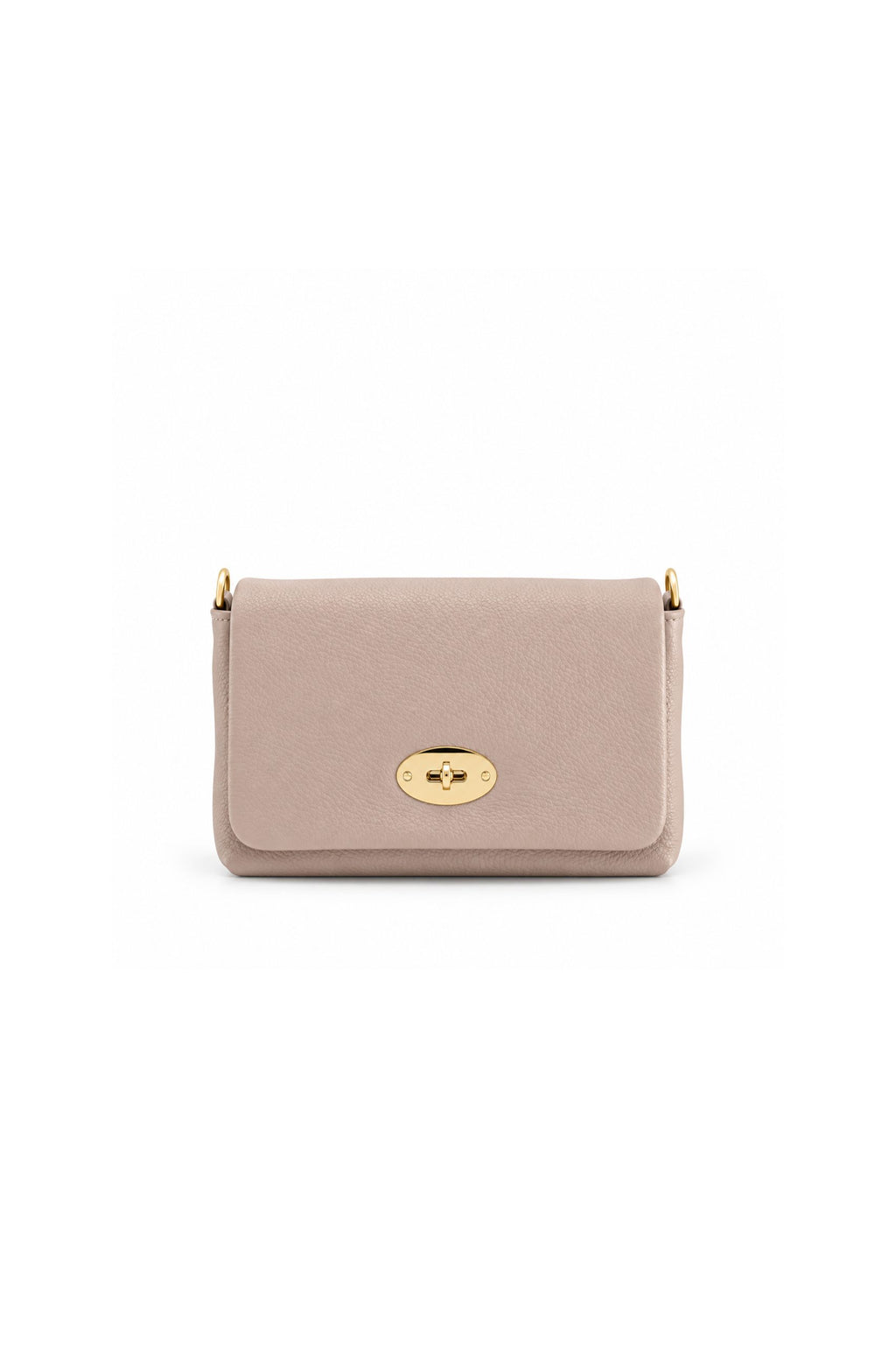 Genuine Italian Leather Flap Crossbody Bag with Turn Lock - Nude image