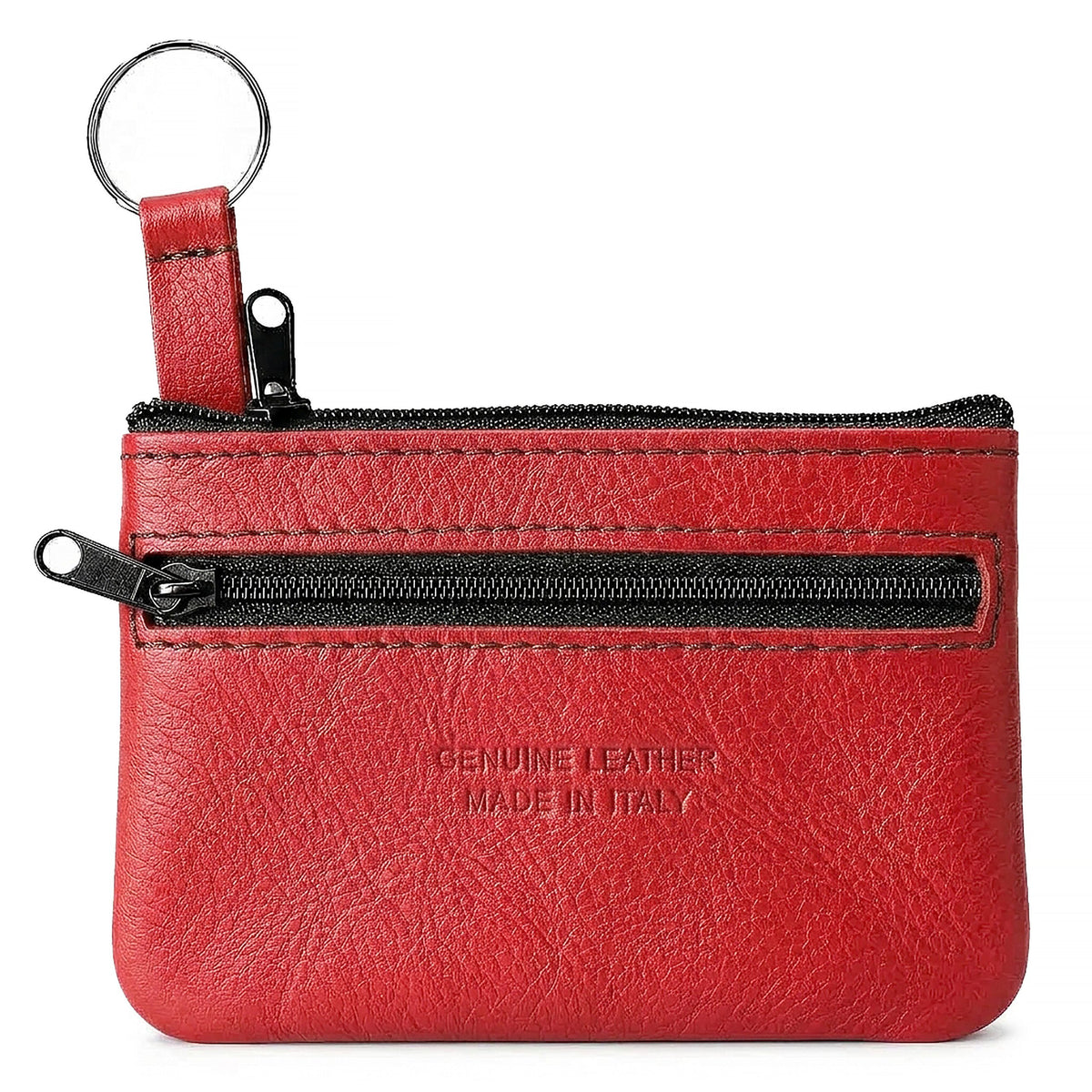 Genuine Leather Coin Purse Mini Key Ring Pouch Organizer - RED image