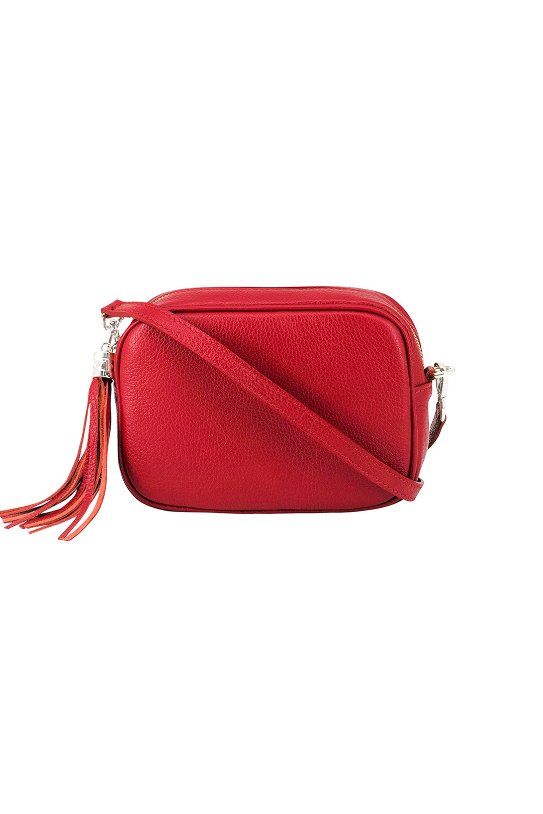 Tassel Charm Genuine Italian Leather Camera Handbag Crossbody Bag - Red image