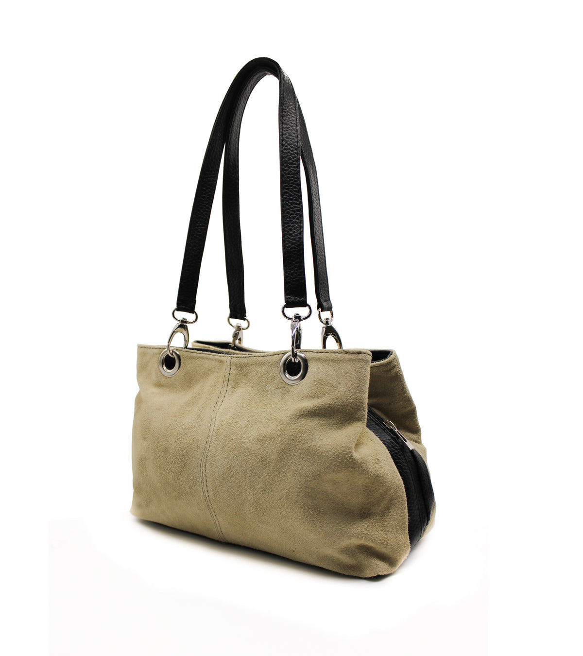 Real Italian Suede Vivid Colours Small 3 Compartments Tote Bag Stylish Shoulder Handbag - Beige image