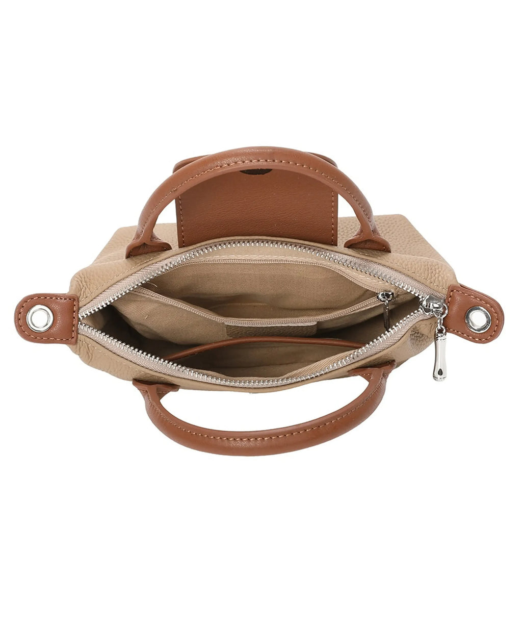 Dual-Tone Design Compact Genuine Leather Handbag image 4