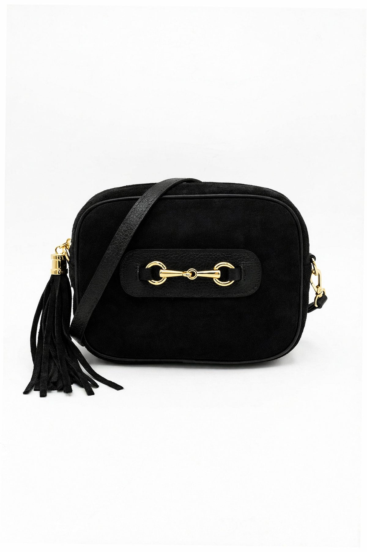 Italian Genuine Suede Crossbody Bag with Horsebit Detail image 5